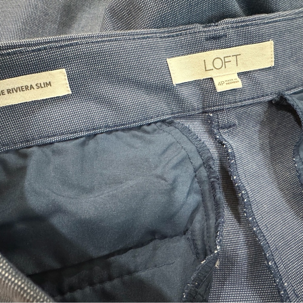 LOFT Ankle Pants The Riviera Slim Texture Blue Mid Rise Women 4 Petite 608468 - Picture 4 of 8